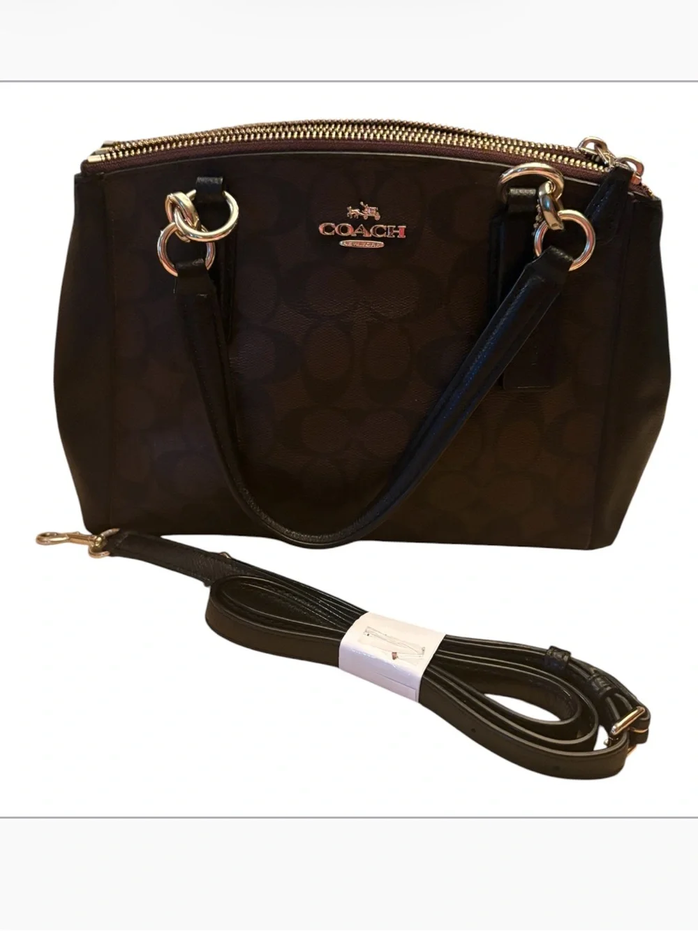 Coach Christie Carryall in signature brown and black monogram